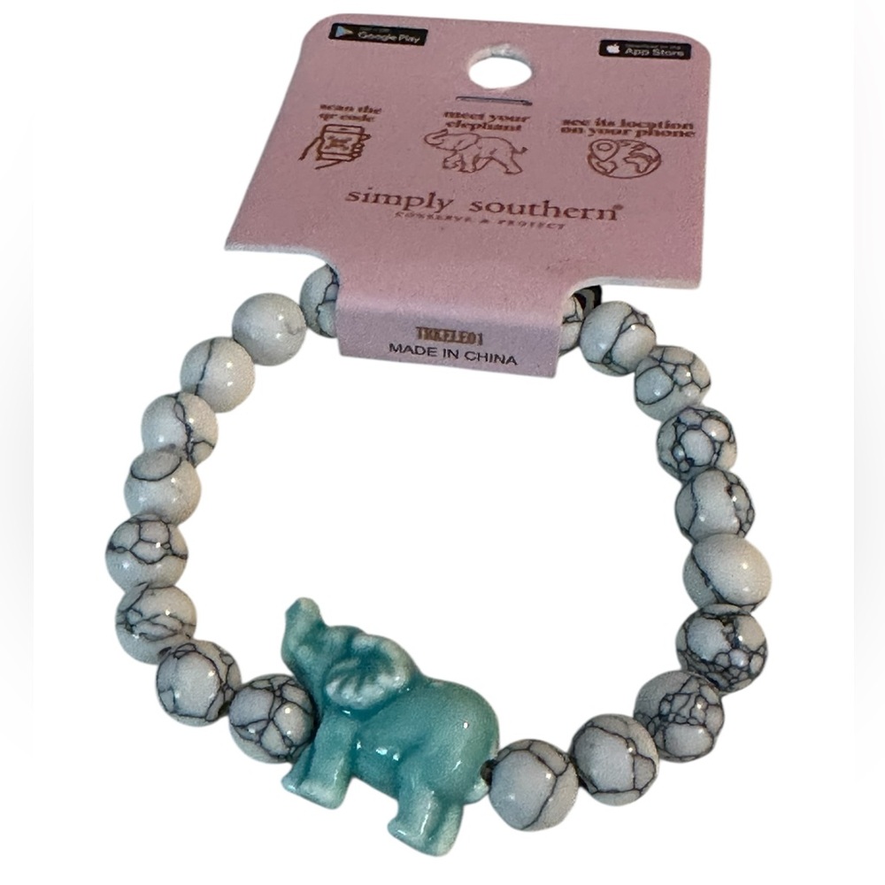 Simply Southern Elephant Tracker Beaded Stretch Bracelet NWT